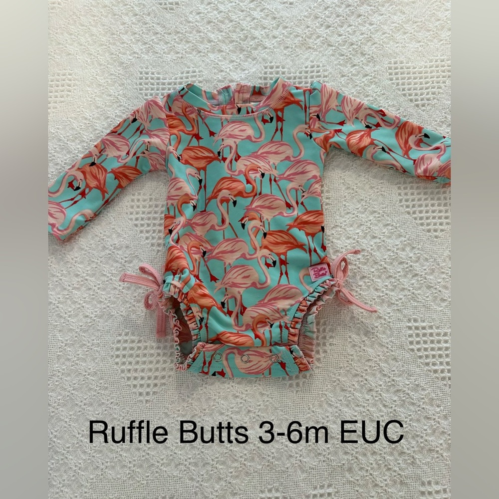Flamingo Print Long Sleeve Baby Swimsuit - Coral & Aqua
